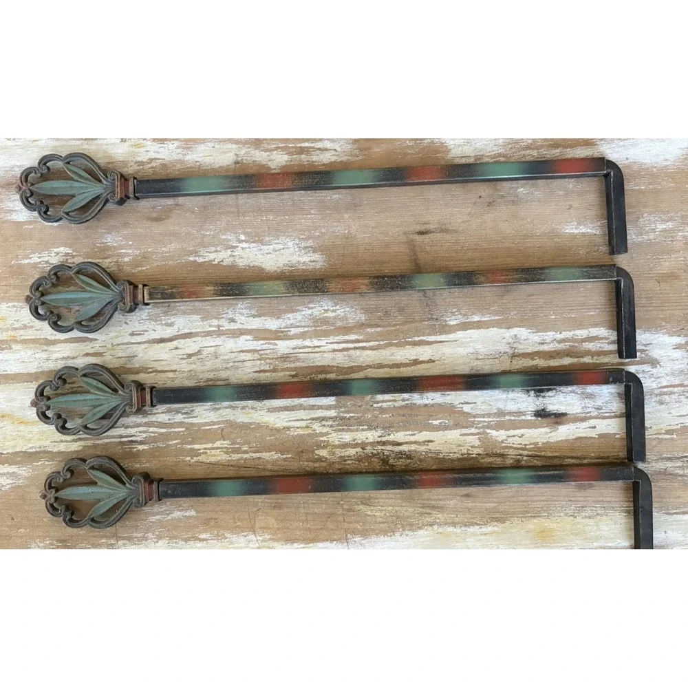 Vintage Victoria style swing arm curtain drapery rods green red ornate finial